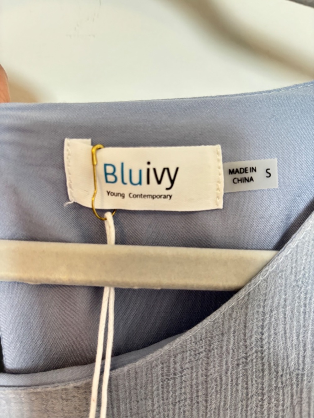 Blu Ivy Dress Tiered Ruffle Short Sleeve Small Blue NWT - Picture 9 of 12